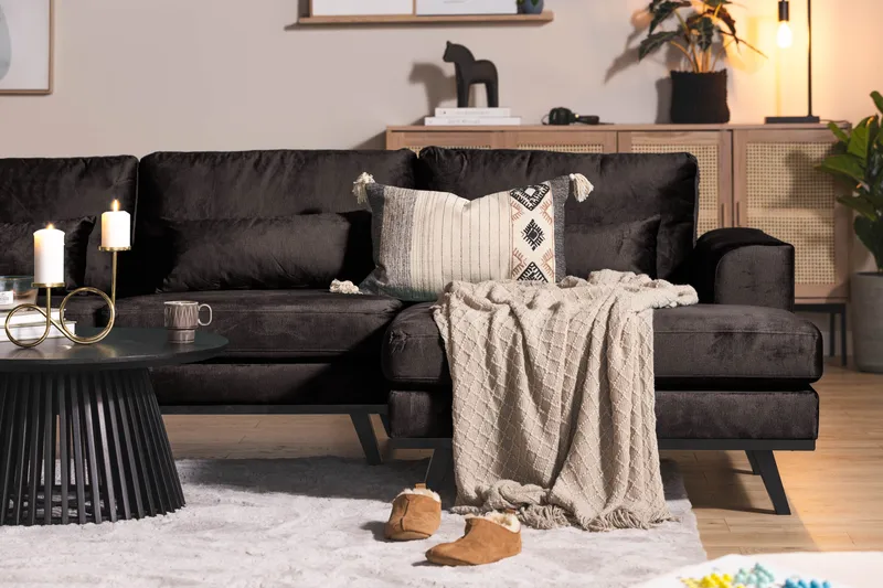 Copenhagen 5-personers Venstrevendt U-formet Sofa med Divan og Chaiselong i Fløjl - Mørkegrå - Møbler - Sofaer - Velour sofaer