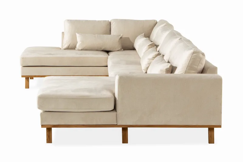 Copenhagen 5-personers Venstrevendt U-formet Sofa med Divan og Chaiselong i Fløjl - Beige - Møbler - Sofaer - Velour sofaer