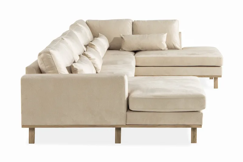 Copenhagen 5-personers Højrevendt U-formet Sofa med Divan og Chaiselong i Fløjl - Beige - Møbler - Sofaer - Velour sofaer