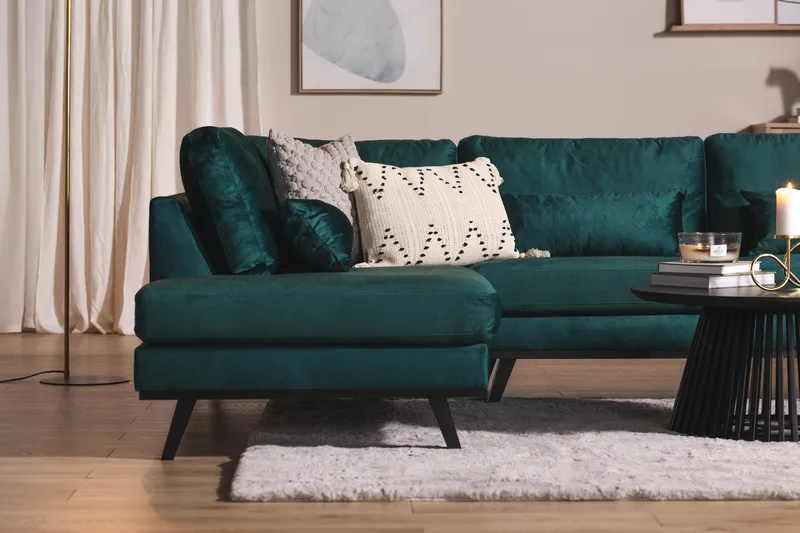 Copenhagen 5-personers Venstrevendt U-formet Sofa med Divan og Chaiselong i Fløjl - Grøn - Møbler - Sofaer - Velour sofaer