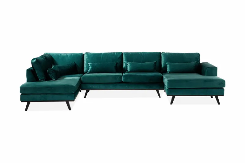 Copenhagen 5-personers Venstrevendt U-formet Sofa med Divan og Chaiselong i Fløjl - Grøn - Møbler - Sofaer - Velour sofaer