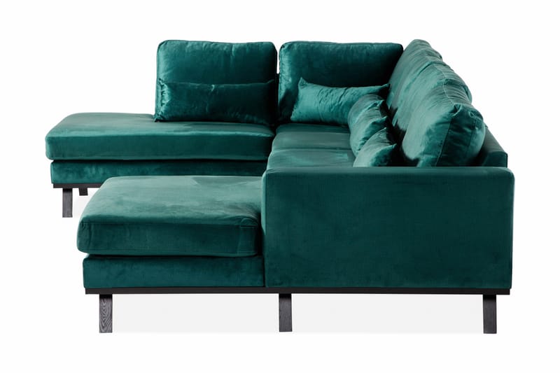 Copenhagen 5-personers Venstrevendt U-formet Sofa med Divan og Chaiselong i Fløjl - Grøn - Møbler - Sofaer - Velour sofaer