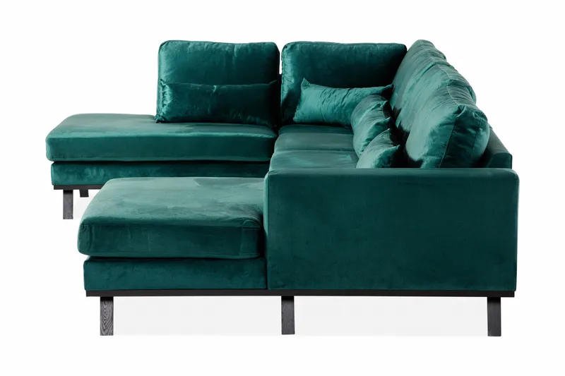 Copenhagen 5-personers Venstrevendt U-formet Sofa med Divan og Chaiselong i Fløjl - Grøn - Møbler - Sofaer - Velour sofaer