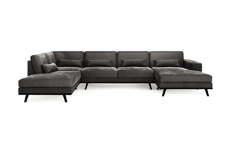 Copenhagen 5-personers Venstrevendt U-formet Sofa med Divan og Chaiselong i Fløjl - Mørkegrå - Møbler - Sofaer - Velour sofaer