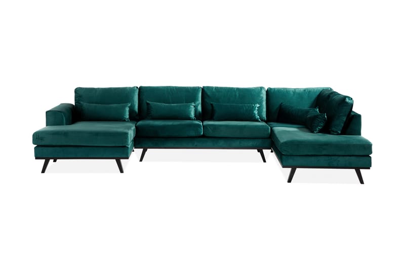 Copenhagen 5-personers Højrevendt U-formet Sofa med Divan og Chaiselong i Fløjl - Grøn - Møbler - Sofaer - Velour sofaer