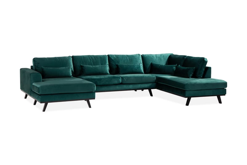 Copenhagen 5-personers Højrevendt U-formet Sofa med Divan og Chaiselong i Fløjl - Grøn - Møbler - Sofaer - Velour sofaer