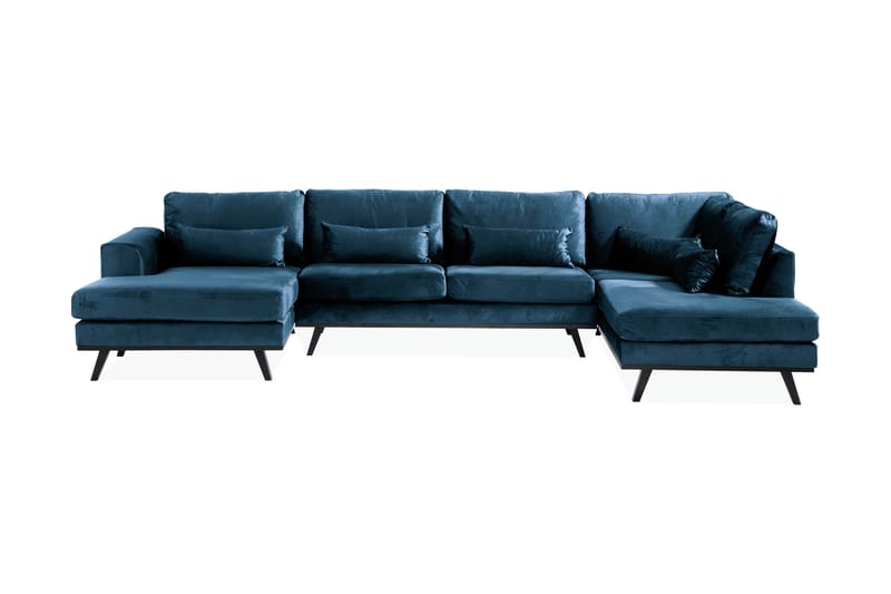 Copenhagen 5-personers Højrevendt U-formet Sofa med Divan og Chaiselong i Fløjl - Blå - Møbler - Sofaer - Velour sofaer