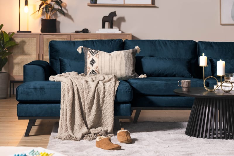 Copenhagen 5-personers Højrevendt U-formet Sofa med Divan og Chaiselong i Fløjl - Blå - Møbler - Sofaer - Velour sofaer