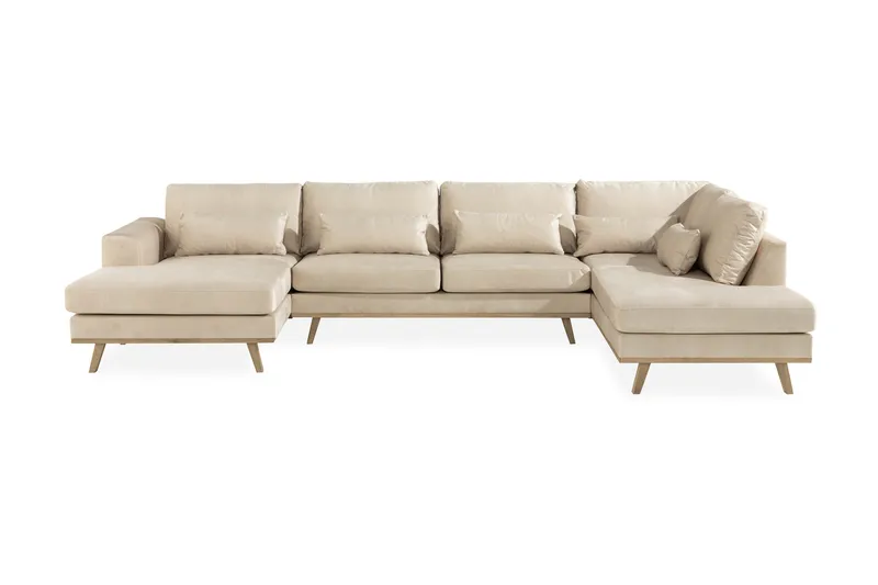 Copenhagen 5-personers Højrevendt U-formet Sofa med Divan og Chaiselong i Fløjl - Beige - Møbler - Sofaer - Velour sofaer