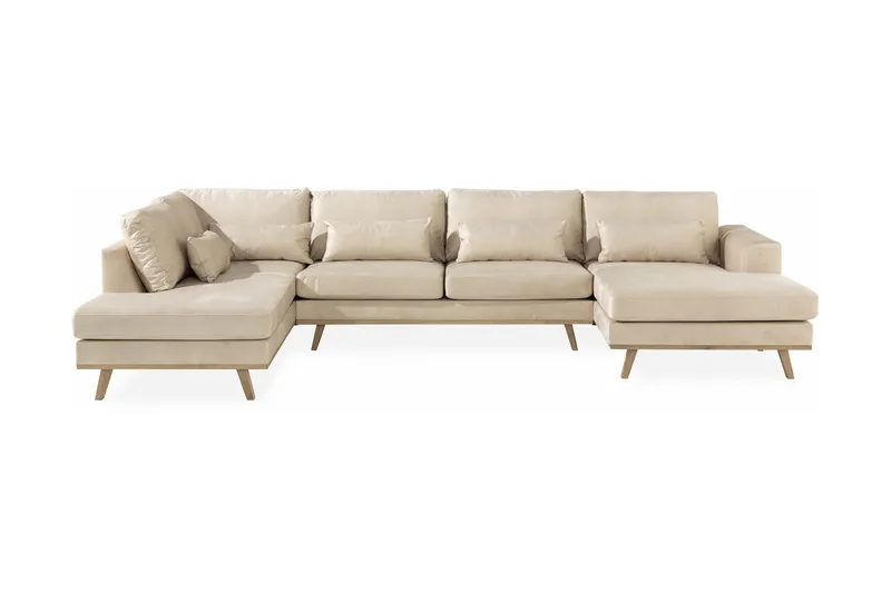 Copenhagen 5-personers Venstrevendt U-formet Sofa med Divan og Chaiselong i Fløjl - Beige - Møbler - Sofaer - Velour sofaer