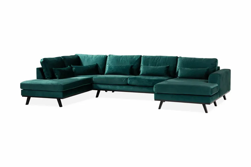 Copenhagen 5-personers Venstrevendt U-formet Sofa med Divan og Chaiselong i Fløjl - Grøn - Møbler - Sofaer - Velour sofaer