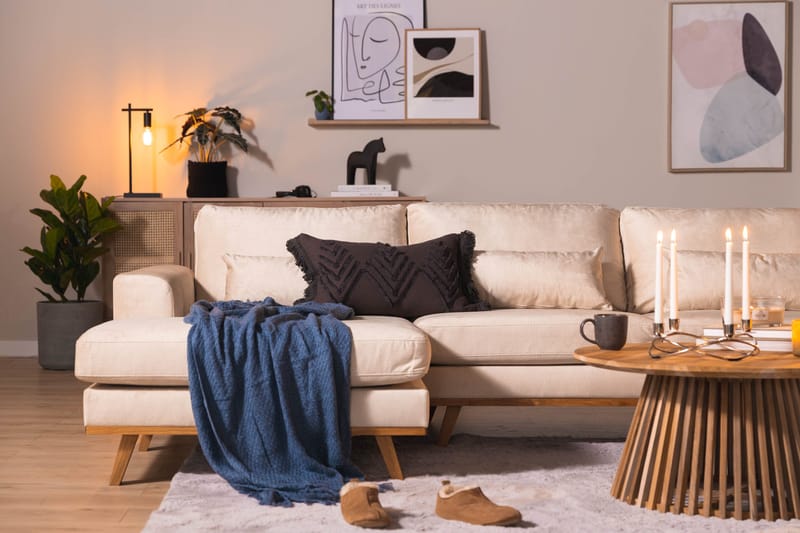 Copenhagen 5-personers Højrevendt U-formet Large Sofa med Divan og Chaiselong i Fløjl - Beige - Møbler - Sofaer - Velour sofaer