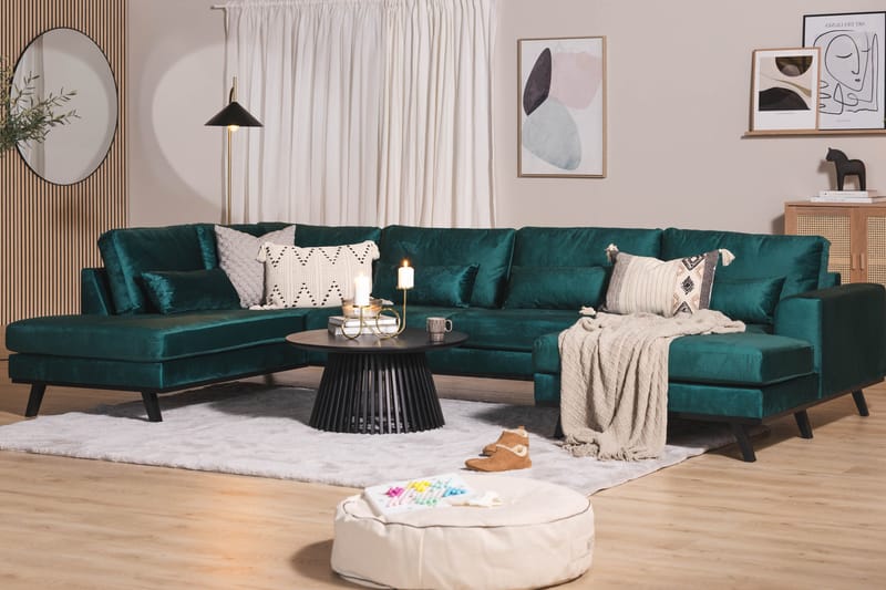 Copenhagen 5-personers Venstrevendt U-formet Sofa med Divan og Chaiselong i Fløjl - Grøn - Møbler - Sofaer - Velour sofaer