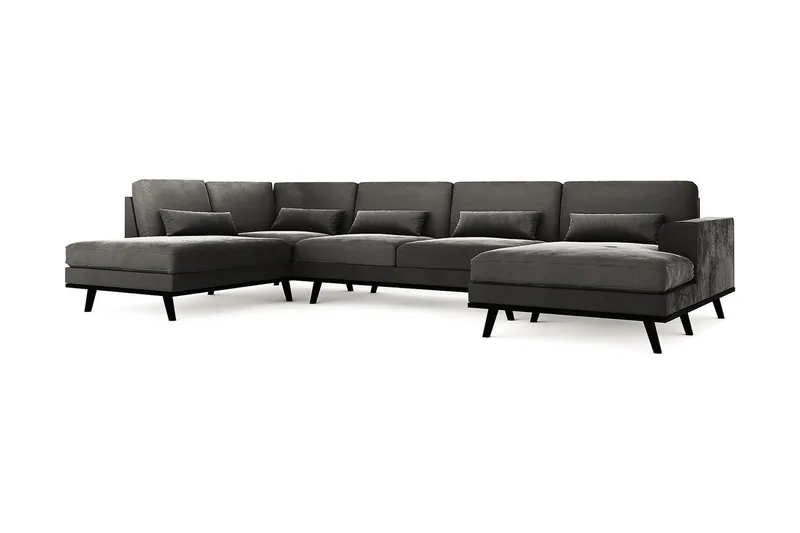 Copenhagen 5-personers Venstrevendt U-formet Sofa med Divan og Chaiselong i Fløjl - Mørkegrå - Møbler - Sofaer - Velour sofaer