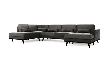 Copenhagen 5-personers Venstrevendt U-formet Sofa med Divan og Chaiselong i Fløjl - Mørkegrå - Møbler - Sofaer - Velour sofaer