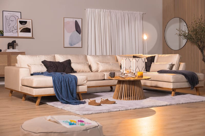 Copenhagen 5-personers Højrevendt U-formet Large Sofa med Divan og Chaiselong i Fløjl - Beige - Møbler - Sofaer - Velour sofaer