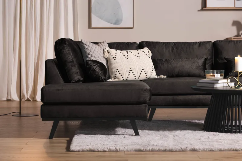 Copenhagen 5-personers Venstrevendt U-formet Sofa med Divan og Chaiselong i Fløjl - Mørkegrå - Møbler - Sofaer - Velour sofaer