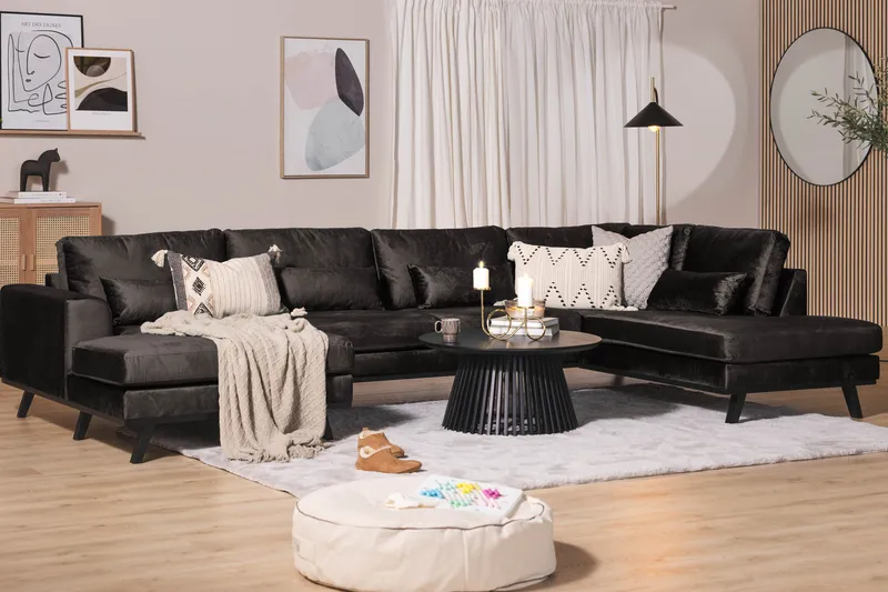 Copenhagen 5-personers Højrevendt U-formet Sofa med Divan og Chaiselong i Fløjl - Mørkegrå - Møbler - Sofaer - Velour sofaer