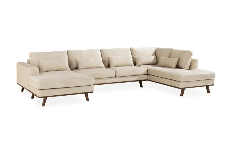 Copenhagen 5-personers Højrevendt U-formet Sofa med Divan og Chaiselong i Fløjl - Beige - Møbler - Sofaer - Velour sofaer