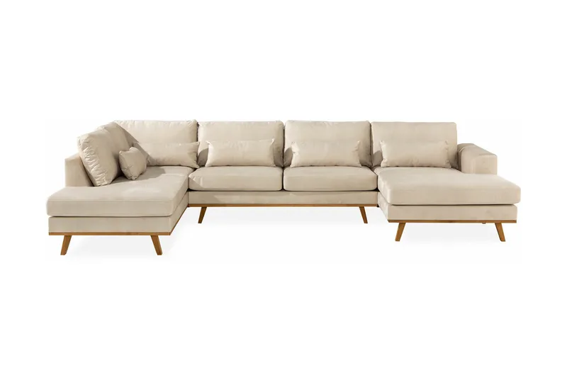 Copenhagen 5-personers Venstrevendt U-formet Sofa med Divan og Chaiselong i Fløjl - Beige - Møbler - Sofaer - Velour sofaer