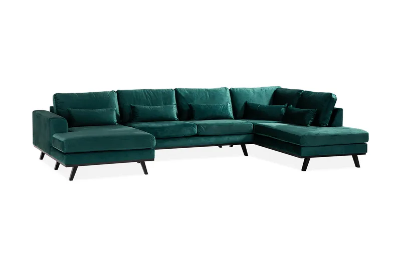 Copenhagen 5-personers Højrevendt U-formet Sofa med Divan og Chaiselong i Fløjl - Grøn - Møbler - Sofaer - Velour sofaer
