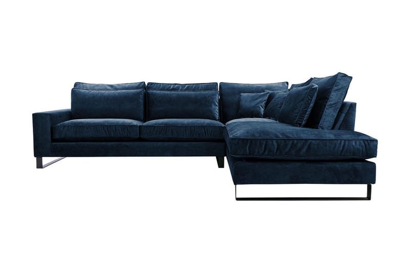 Corblack 3-personers hjørnesofa - velour / Blå - Sofa med chaiselong - Velour sofaer - 3 personers sofa med chaiselong