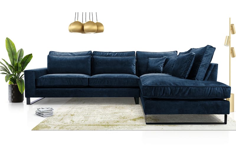 Corblack 3-personers hjørnesofa - velour / Blå - Sofa med chaiselong - Velour sofaer - 3 personers sofa med chaiselong