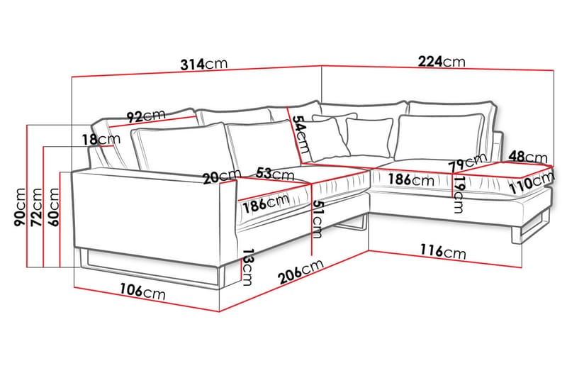 Corblack 3-personers hjørnesofa - velour / Blå - Sofa med chaiselong - Velour sofaer - 3 personers sofa med chaiselong