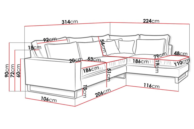 Corblack 3-personers hjørnesofa - velour / Grå - Møbler - Sofaer - Velour sofaer
