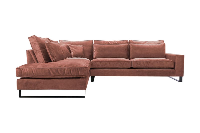 Corblack 3-personers hjørnesofa - velour/lyserød - Sofa med chaiselong - Velour sofaer - 3 personers sofa med chaiselong