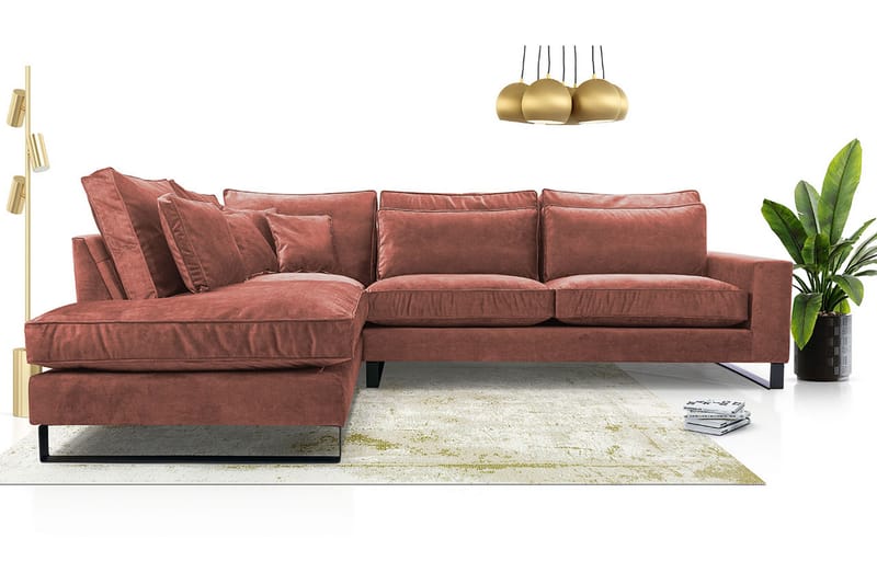 Corblack 3-personers hjørnesofa - velour/lyserød - Sofa med chaiselong - Velour sofaer - 3 personers sofa med chaiselong