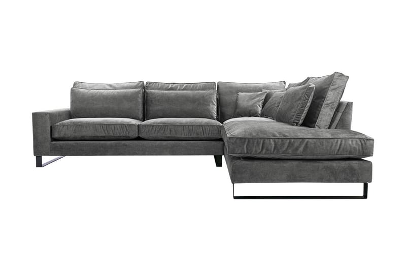 Corblack 3-personers hjørnesofa - velour / Grå - Sofa med chaiselong - Velour sofaer - 3 personers sofa med chaiselong