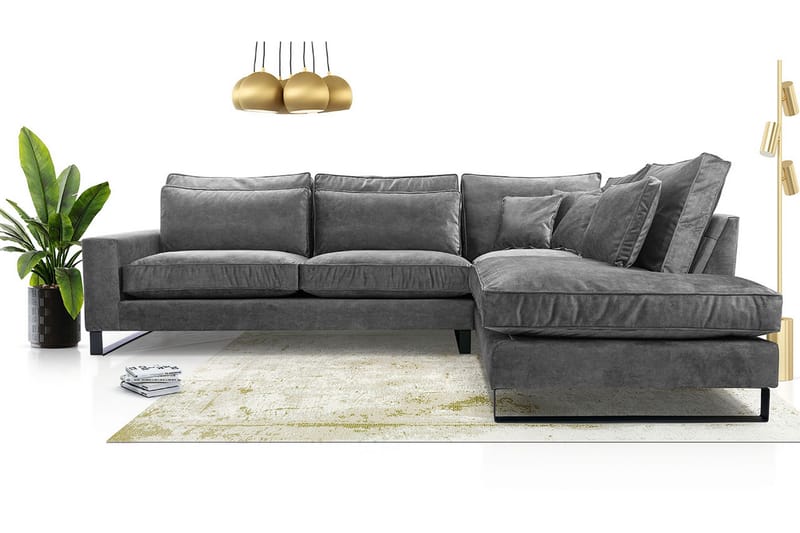 Corblack 3-personers hjørnesofa - velour / Grå - Sofa med chaiselong - Velour sofaer - 3 personers sofa med chaiselong