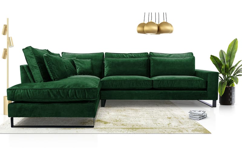 Corblack 3-personers hjørnesofa - Fløjl / Grøn - Møbler - Sofaer - Velour sofaer