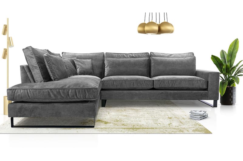 Corblack 3-personers hjørnesofa - velour / Grå - Sofa med chaiselong - Velour sofaer - 3 personers sofa med chaiselong