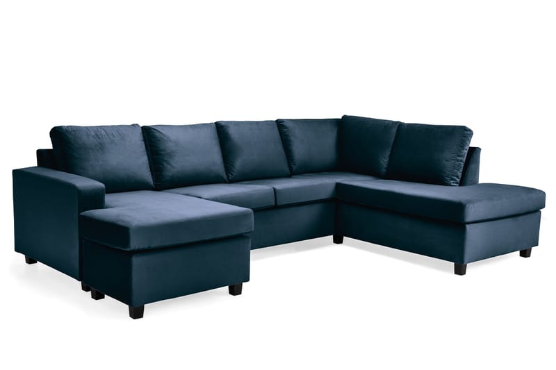 Crazy 4-personers Højrevendt U-formet Large Sofa med Chaiselong i Fløjl - Blå - Møbler - Sofaer - U Sofa