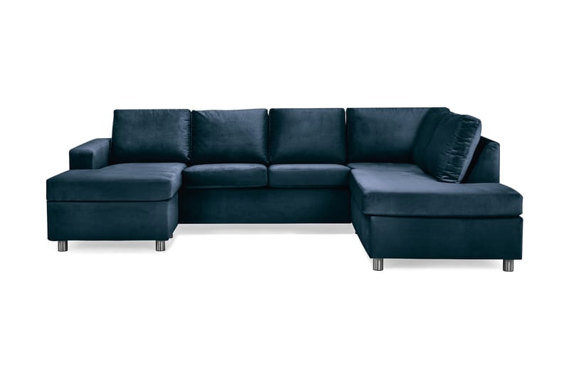 Crazy 4-personers Højrevendt U-formet Large Sofa med Chaiselong i Fløjl - Blå - Møbler - Sofaer - U Sofa