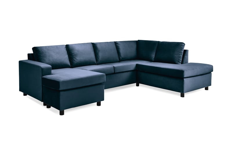 Crazy 4-personers Højrevendt U-formet Large Sofa med Chaiselong i Fløjl - Blå - Møbler - Sofaer - U Sofa