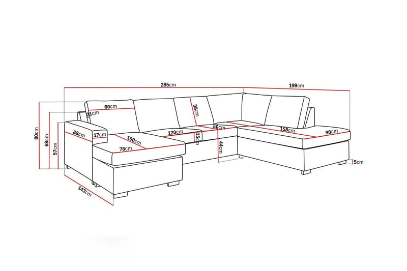 Crazy 4-personers Højrevendt U-formet Large Sofa med Chaiselong i Fløjl - Blå - Møbler - Sofaer - U Sofa