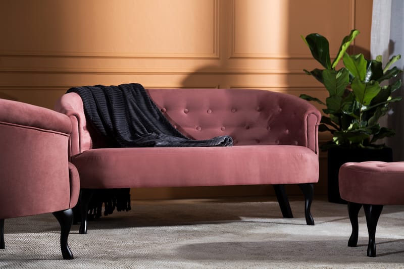 Dahlia Siss Sofa - Rustlyserød Velour - Velour sofaer - 2 personers sofa