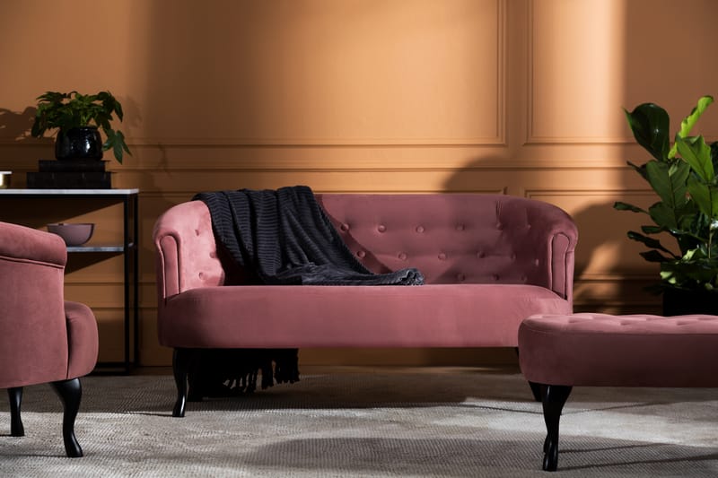 Dahlia Siss Sofa - Rustlyserød Velour - Velour sofaer - 2 personers sofa