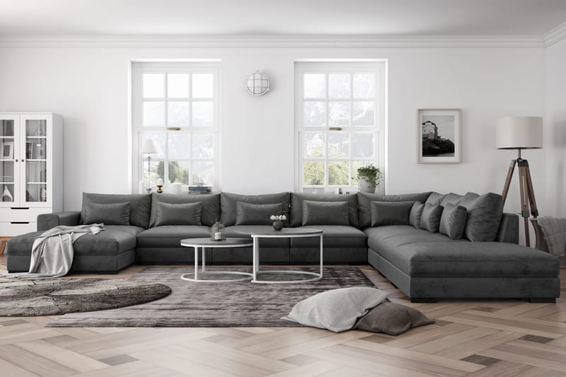 Dubai Stor U-modulsofa Large med Divan Højre Fløjl - Mørkegrå - Møbler - Sofaer - Modulsofaer - Komplet modulsofa