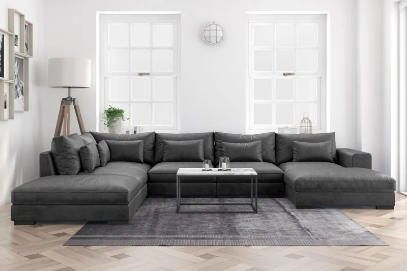 Dubai Stor U Sofa Modul med Divan Højre Fløjl Ekstra Dyb - Mørkegrå - Møbler - Sofaer - Modulsofaer - Komplet modulsofa