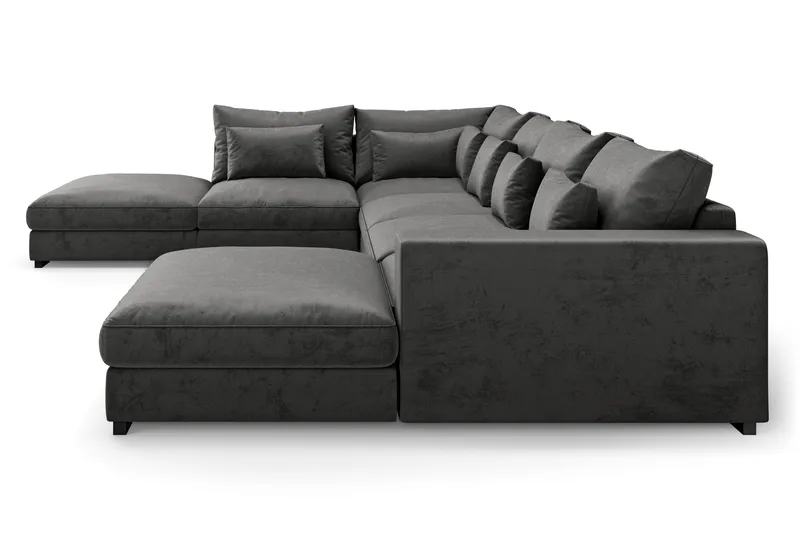 Dubai Stor U Sofa Modul med Divan Højre Fløjl Ekstra Dyb - Mørkegrå - Møbler - Sofaer - Modulsofaer - Komplet modulsofa