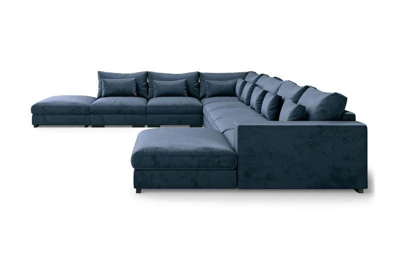 Dubai U-modulsofa Large med Chaiselong Højre Velour ekstra dyb - Blå - Møbler - Sofaer - Modulsofaer - Komplet modulsofa