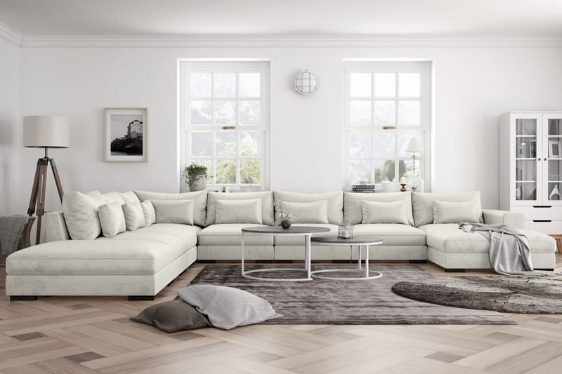 Dubai U-modulsofa Large med Chaiselong Højre Velour - Hvid - Møbler - Sofaer - Velour sofaer