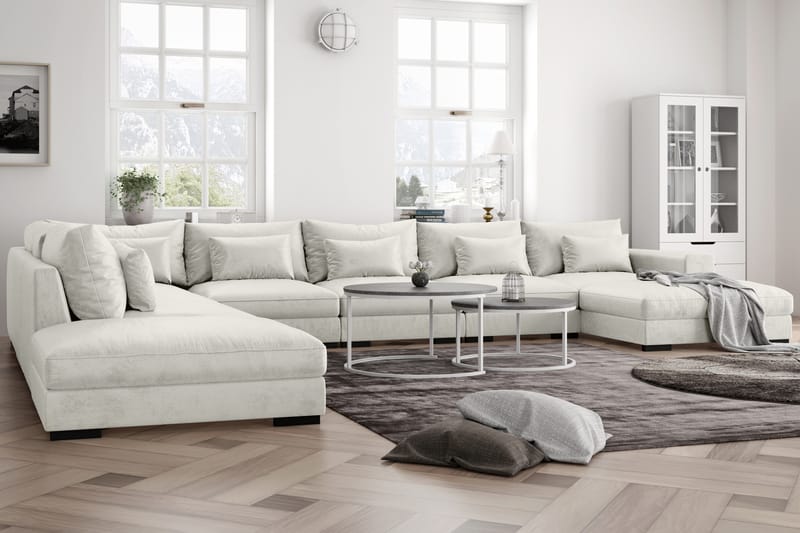 Dubai U-modulsofa Large med Chaiselong Højre Velour - Hvid - Møbler - Sofaer - Velour sofaer