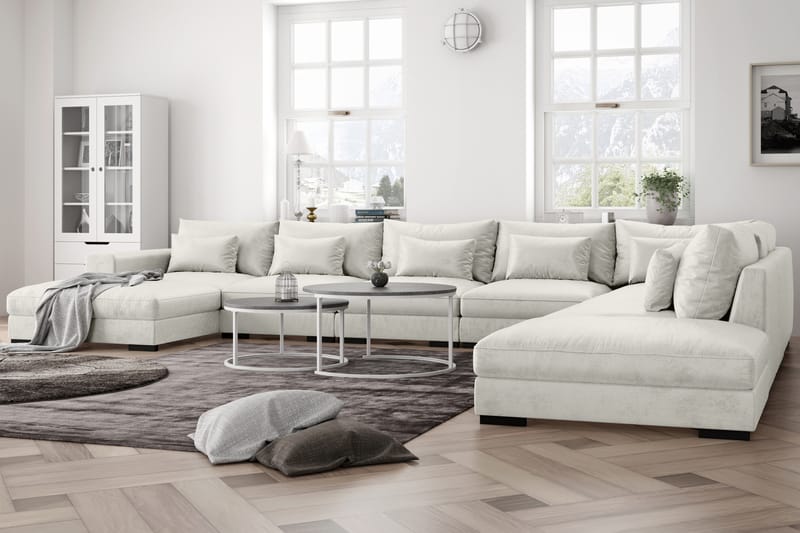 Dubai U-modulsofa Large med Chaiselong Venstre Velour - Hvid - Møbler - Sofaer - Velour sofaer