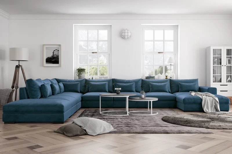 Dubai U-modulsofa Large med divan højre fløjl ekstra dyb - Blå - Møbler - Sofaer - Modulsofaer - Komplet modulsofa