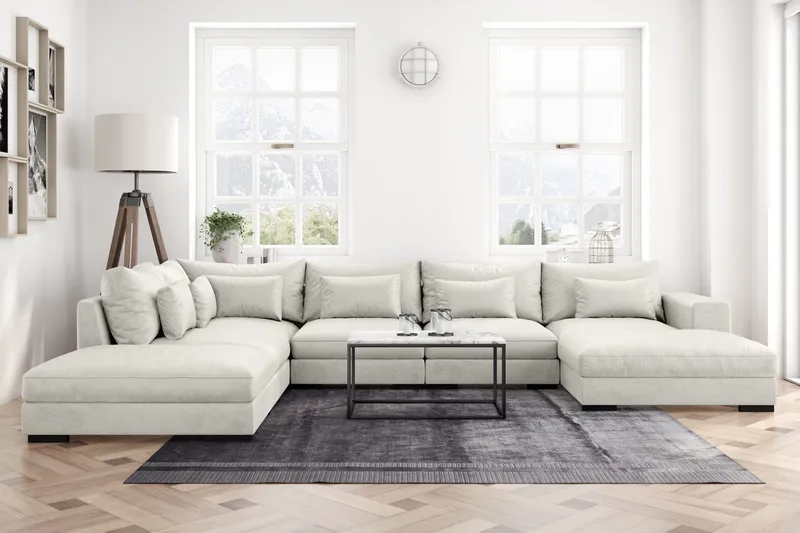 Dubai U-modulsofa med Chaiselong Højre Velour - Hvid - Møbler - Sofaer - Modulsofaer - Komplet modulsofa